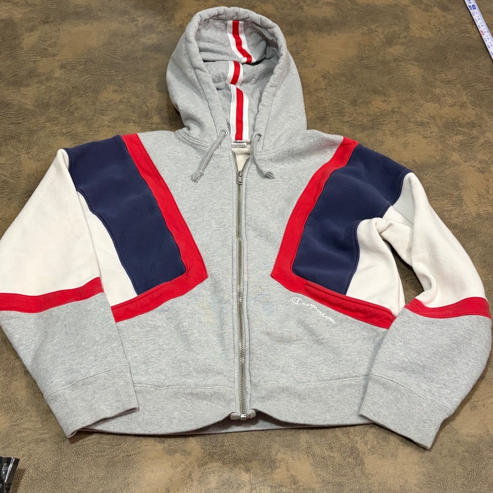 Champion Reverse Weave Hoodie Womens L Grey Colorblock Full Zip JL4949 VTG
